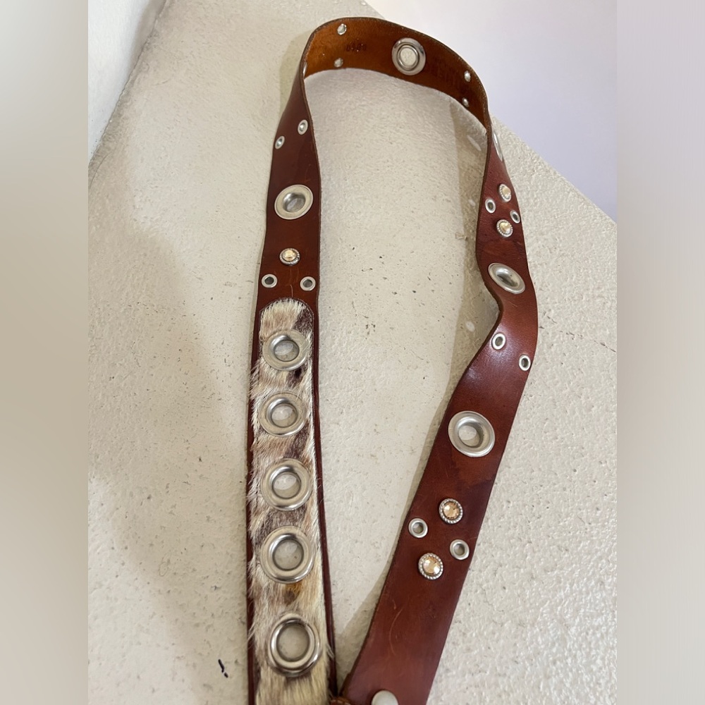Unisex Leather studded cowhide western cowboy brown belt medium festival - Picture 10 of 16